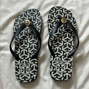 Tory Burch Black and White Flip Flops
